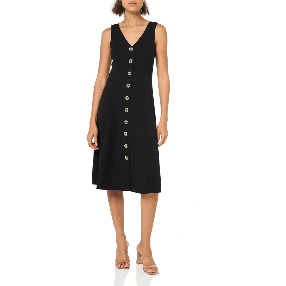 Tommy Hilfiger Women's Scuba Fit and Flare Midi, Black, 10